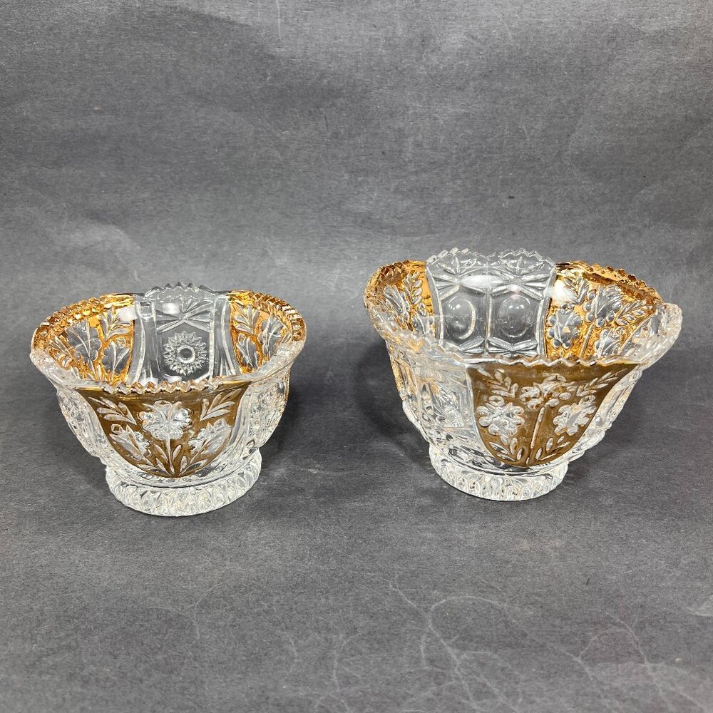 Vtg Anna Hutte Bleikristall Lead Crystal Gold Clear Candy Nut Bowl Dish Germany